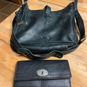 Frye shoulder bag with Fossil wallet